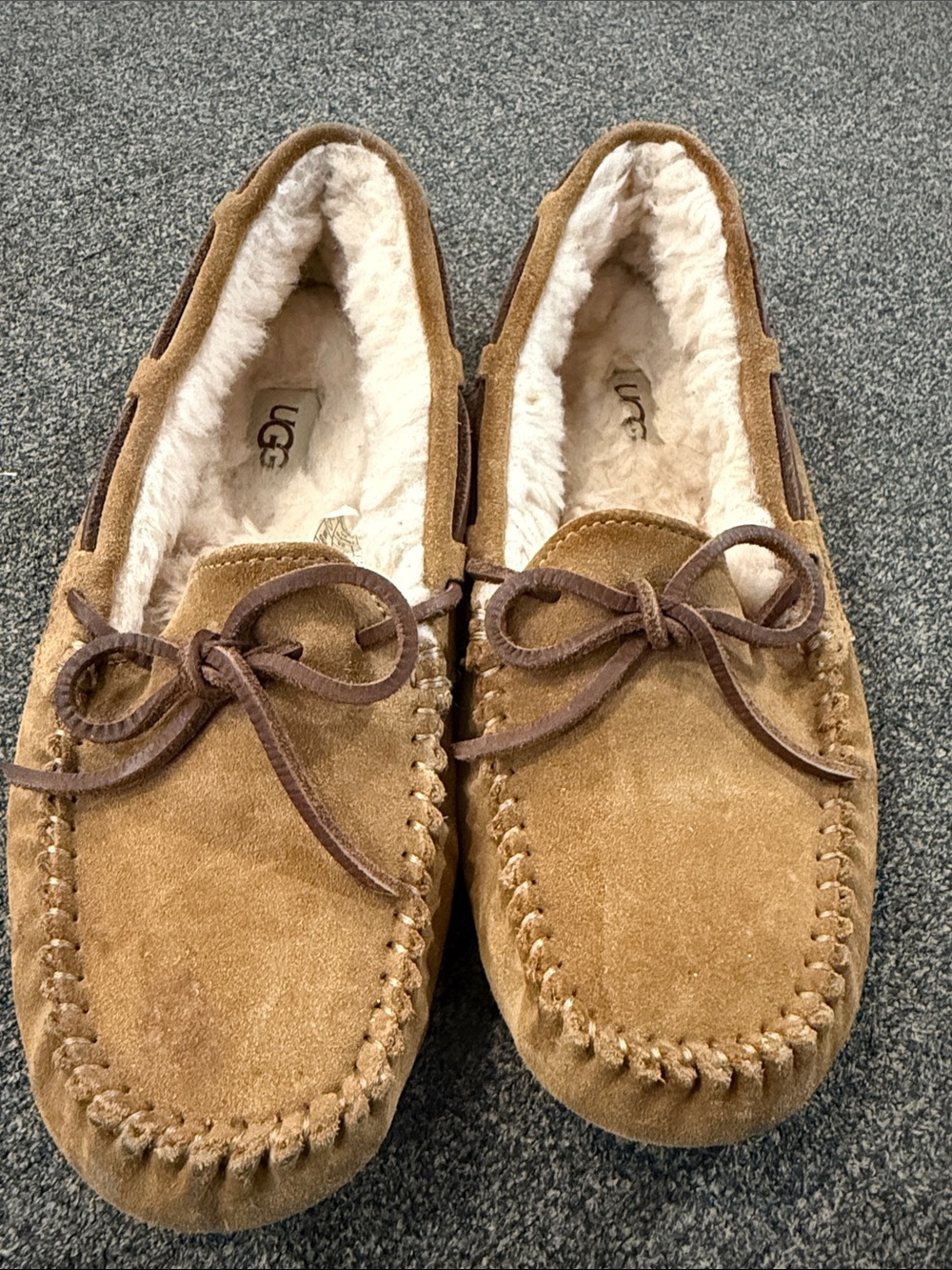 UGG Women's Chestnut Suede Moccasin Slippers with Shearling Lining